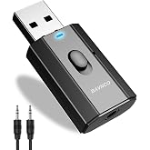 Bluetooth Car Adapter, Mini Bluetooth 5.0 Stereo Transmitter Receiver, Wireless 3.5mm Aux Jack Hands-Free Calls Kit Audio Adapter Built-in Mic for Car Speaker, Home Stereo, Headphones, PC,TV More