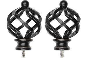 KAMANINA Top-Bead Twisted Cage Replacement Finials for 3/4 or 5/8 Inch Curtain Rod, Black,2pcs-New