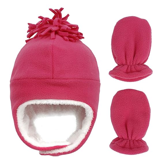 Buy Kids Hat Mittens Set,Toddler Winter Warm Fleece Lined Pilot Earflap