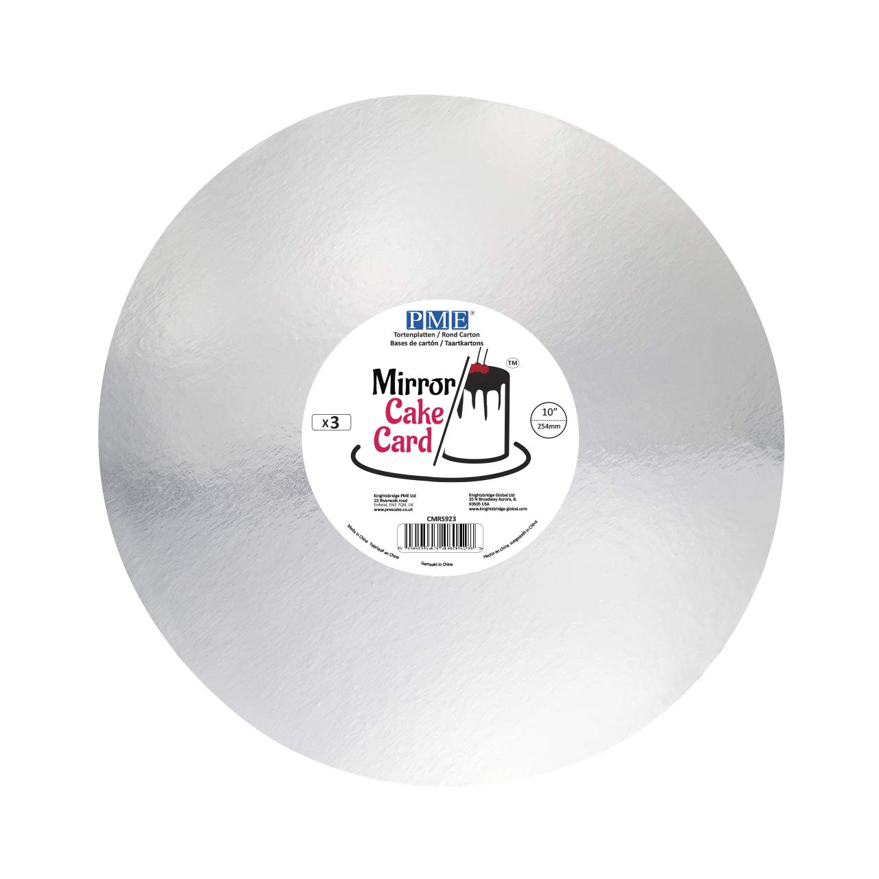 PME Mirror Cake Card Round-Metallic Silver-Pack of 3, 25cm/10 Inch — image 1