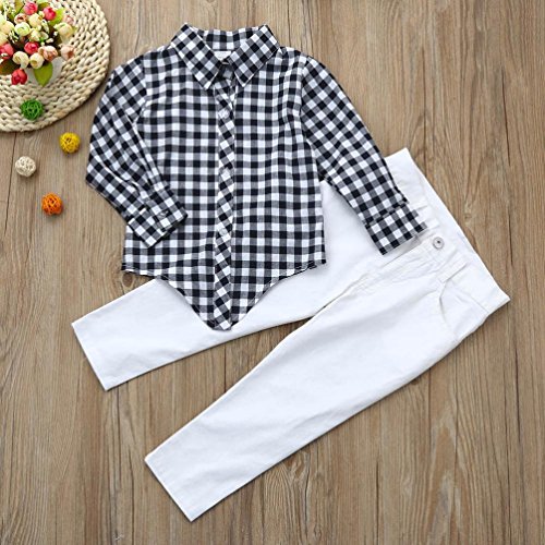 FEITONG Toddler Kids Baby Girl Plaid Tops+Demin Pants, 2Pcs Outfits Clothes Set (2Years, White)