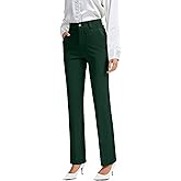 FUNYYZO Dress Pants Women's Stretchy Straight Leg Button Slacks Trousers with Pockets Casual Pants