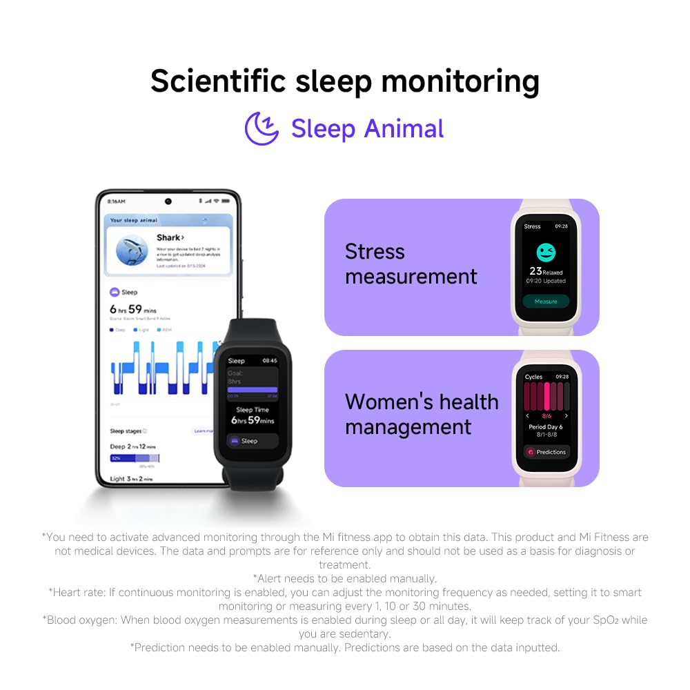 XIAOMI Smart Band 9 Active Global Version 1.47'' Display 18-Day Battery Life Modes All-Day Health and Fitness Monitoring 5ATM (Black)