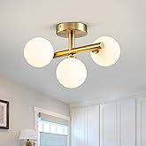 EDISLIVE 3-Light Semi Flush Mount Ceiling Light Frosted Globe, 13in Modern Brass Sputnik Light Fixture Chandeliers with Milk 