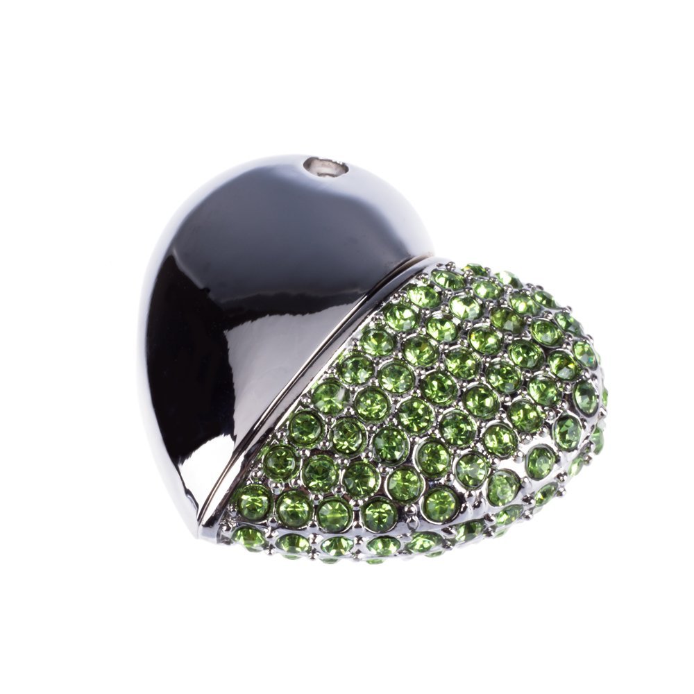 MaXinDa Sliver Forma de Corazón Memoria USB de 16GB/32GB/64GB Memory Drive Cristal de Flash USB Palillo (64GB, Verde)