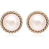 Mierfyni Pearl Stud Earrings, Gold Pearl Earrings Studs, Faux Pearl Earrings for Women Gold Plated, Gold Stud Earrings
