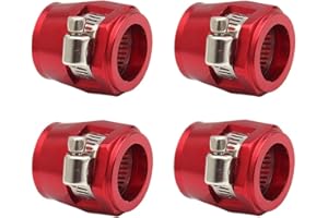 LAINLOY 4PCS Car Hose Finisher Clamp, Aluminum Alloy Fuel Line Hose Clamp, Flexible Hose Pipe Clamp, Hose End Connector with Screw Band for Air and Water Hose Tube/Gas/Diesel/Oil/Fuel (Red, 4AN)