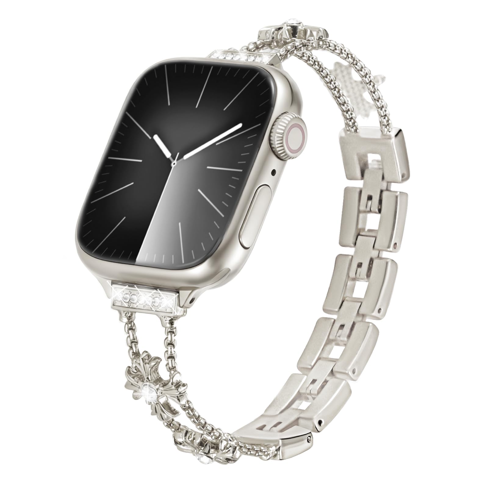 Grahied Diamond Cross Watch Bands for Women Compatible with Apple Watch 38mm 40mm 41mm 42mm (S10/11) Cute Sparkle Design Elegant Metal Bracelet for iWatch Series 11/10/9/8/7/6/5/4/SE 3/2/1 Starlight