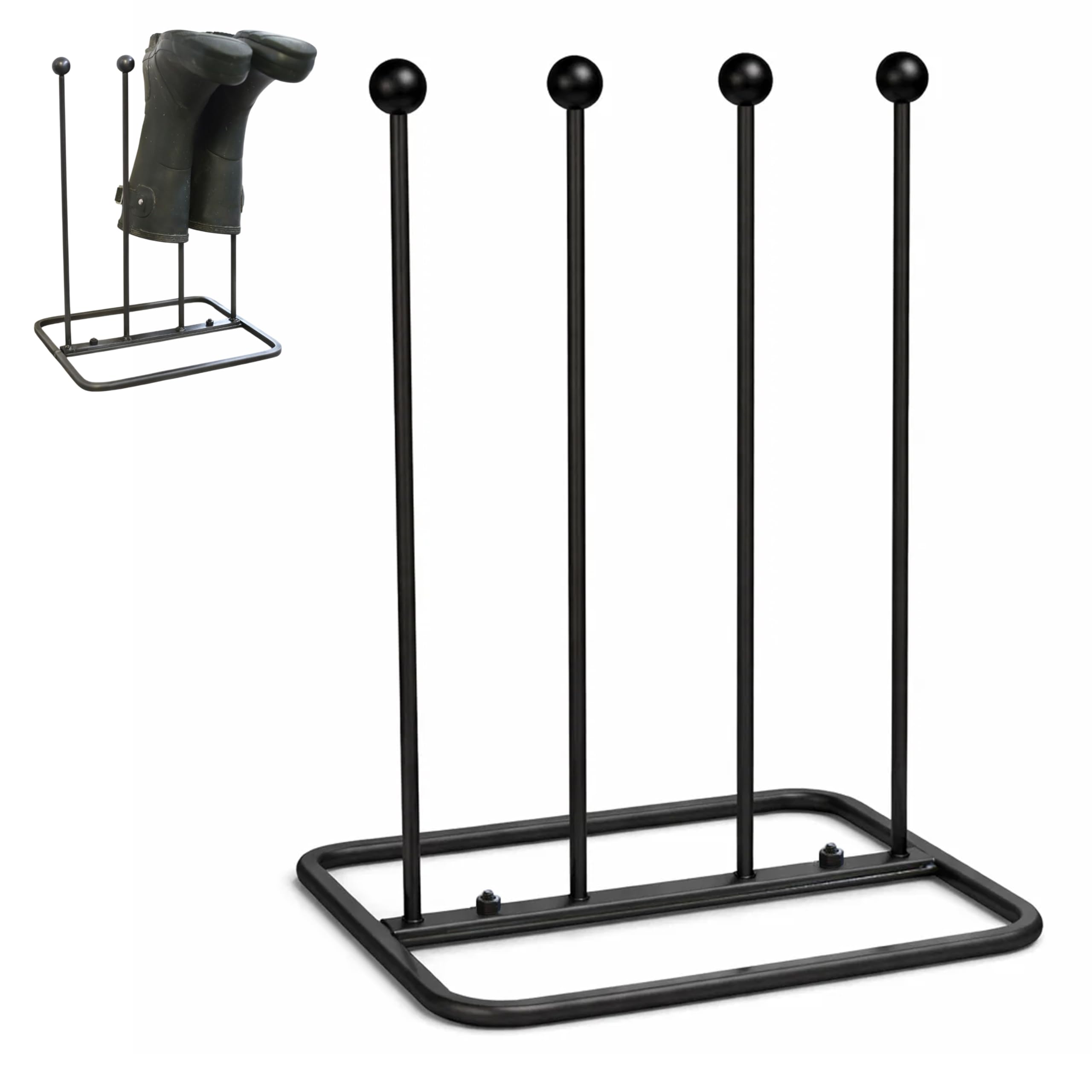 ARSUK Welly Boot Rack - Solid Iron Wellington Stand for 2 Pairs - Heavy Duty Freestanding Boot Holder for Indoor & Outdoor Use - Space Saving Storage - Black