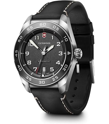 Victorinox Swiss Army Quartz Black Dial Black Leather Strap 
