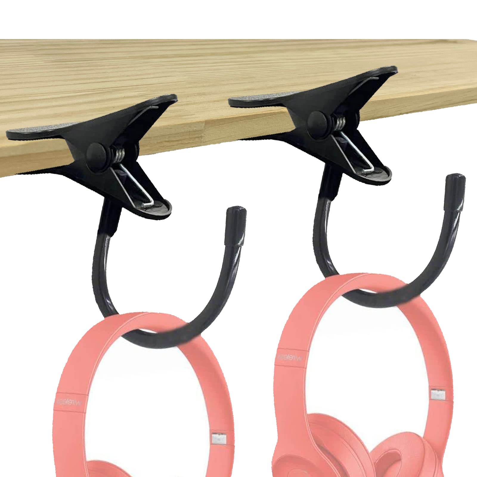 2 Pack Headphone Stand Holder,Clamp on Headphone Hangers,Headset Hook Desk/headboard Mount - sturdy and flexible - Fit Thick Desk 2 inches - mounted vertically, horizontally or every diagonally