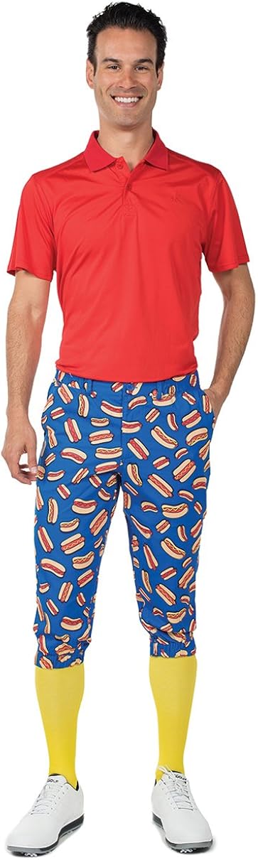 Men's Loud Golf Knickers and Socks - Traditional Retro Bright Golf Pants: Clothing