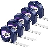 5 X Plastic Clear Label Maker Refills Replacement for Dymo Letratag Refills, Compatible with Dymo Label Maker Refills 12mm x 4m Letratag Replacement for Letra Tag for LT100T LT100H QX50