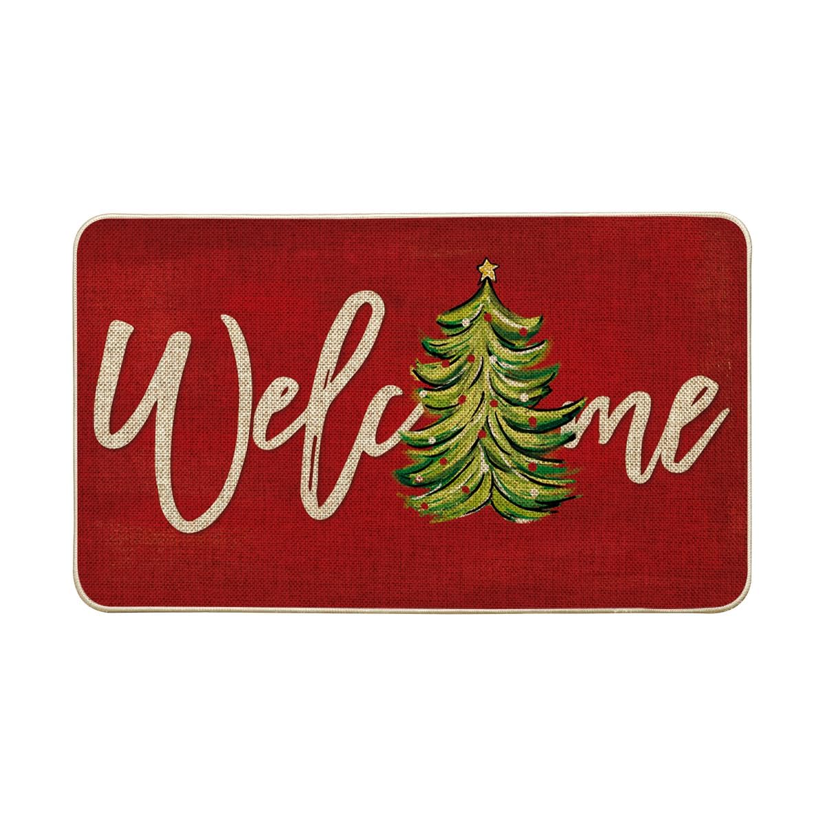 Photo 1 of Artoid Mode Red Xmas Tree Christmas Welcome Doormat, Winter Home Decor Low-Profile Switch Rug Door Mat Floor Mat for Indoor Outdoor 17x29 Inch