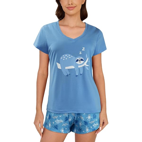 Laprad Women's Dalmatian Print Pajama Set – Soft Short Sleeve PJs With Pockets