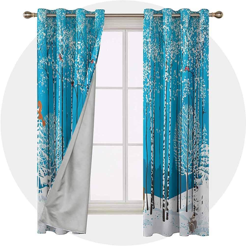 YUAZHOQI Blackout Window Curtain 72 Inches Long Room Darkening Drapes, Snow Covered Forest with