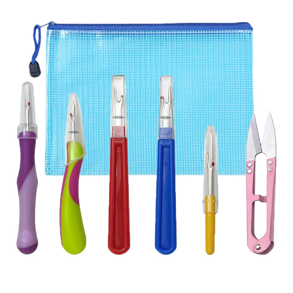 5 PCS Seam Ripper Big and Small Stitching Thread Unpicker with Scissor, Storage Bag Sewing Seam Ripper Kit for DIY Craft Cross Stitch Quick Unpick Sewing