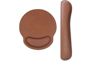 RICHEN Ergonomic PU Leather Keyboard Wrist Rest and Mouse Pad with Wrist Support, Memory Foam Set for Computer/Laptop,Gaming and Office, Comfortable for Easy Typing & Pain Relief (PU Brown)