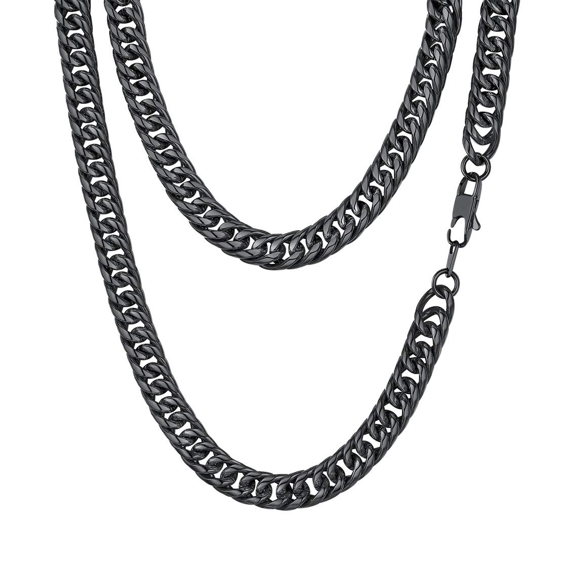 FindChic Cuban Chain for Men, Men's Necklace 9mm, 30" Length, Stainless Steel Curb Chians, Sturdy Black Necklaces Jewellery for Friend