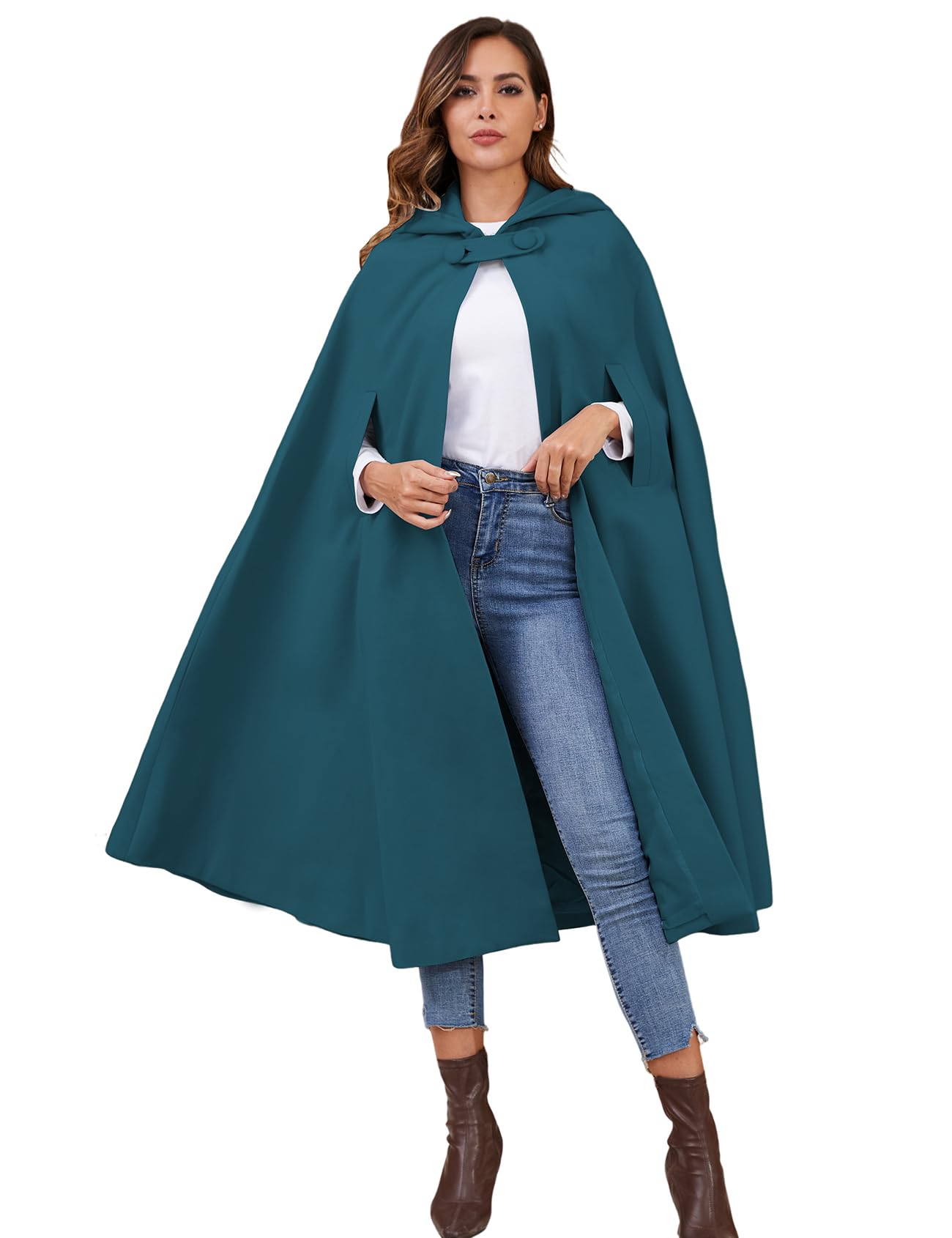 Photo 1 of Gihuo Cape Poncho Women's Hooded Maxi Cloak Coat Winter Warm Long Cloak Cosplay Costumes Outerwear (DarkBlue)