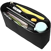 Surblue Purse Organizer Insert for Handbags, Felt Bag Organizer with Zippers Handbag Shaper Pouch for Classic 19 Flap Bag, Marmont, Onthego,（Black, Slender L）