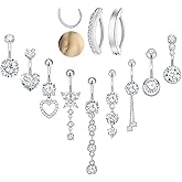 Zobnexts 11PCS Belly Button Ring Gold Silver Belly Button Piercing Jewelry Dangle Navel Ring Surgical Steel Cute Hypoallergenic Belly Piercing Rings for Women