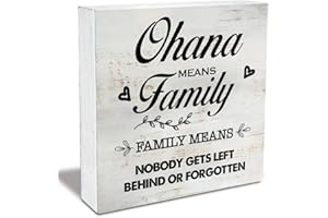 MAVOTEN Family Quote Ohana Means Family Wood Box Sign Rustic Wooden Box Sign Farmhouse Home Living Room Desk Shelf Decor (5 X 5 Inch)
