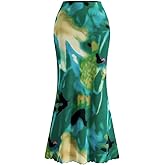 PRETTYGARDEN Women's Floral Print Mesh Long Skirt High Waisted Bodycon Fishtail Flowy Summer Maxi Skirts for Women Trendy