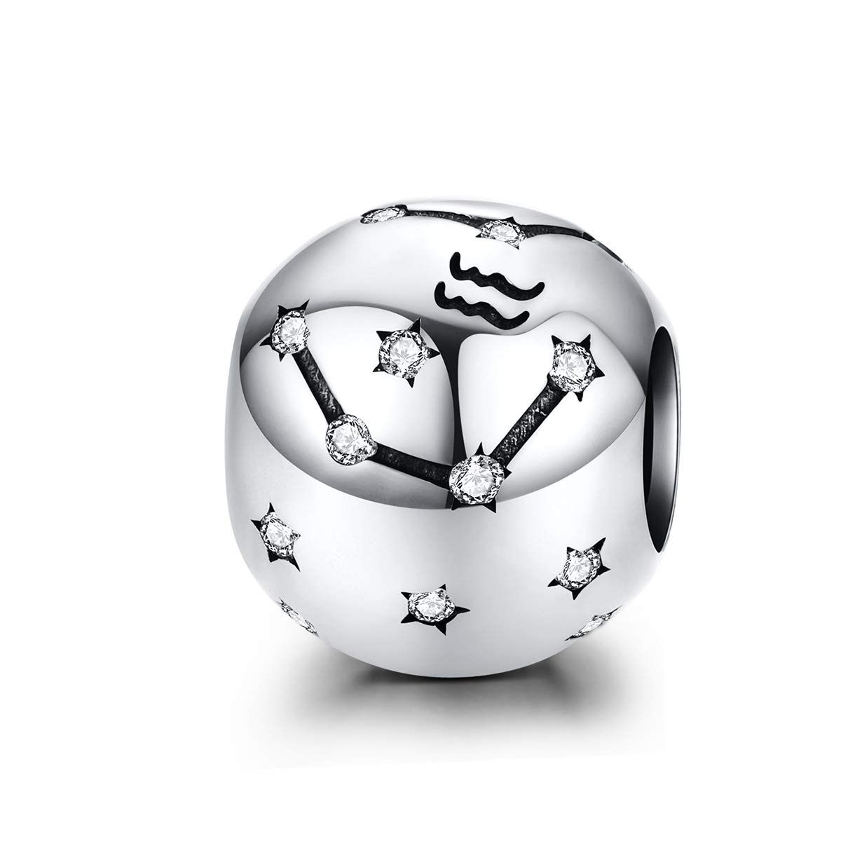 12 Constellations Charm Compatible 925 Sterling Silver Women Family Friend Birthday Charm Zodiac Sign Charms for Pandora Bracelet or (Aquarius)