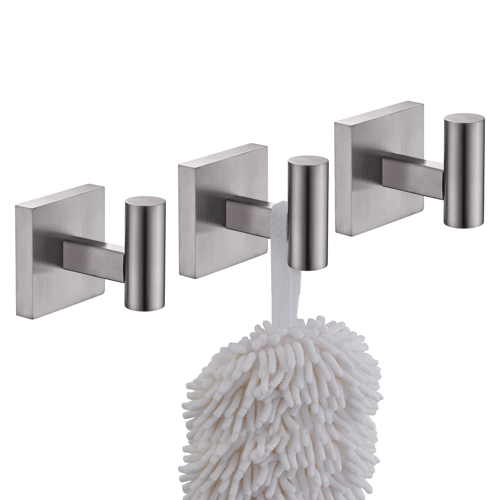 KOKOSIRI Robe Hook Bathroom Towel Coat Hooks for Bath Kitchen Wall 3 Pack Brushed Nickel Stainless Steel B1013BR-P3
