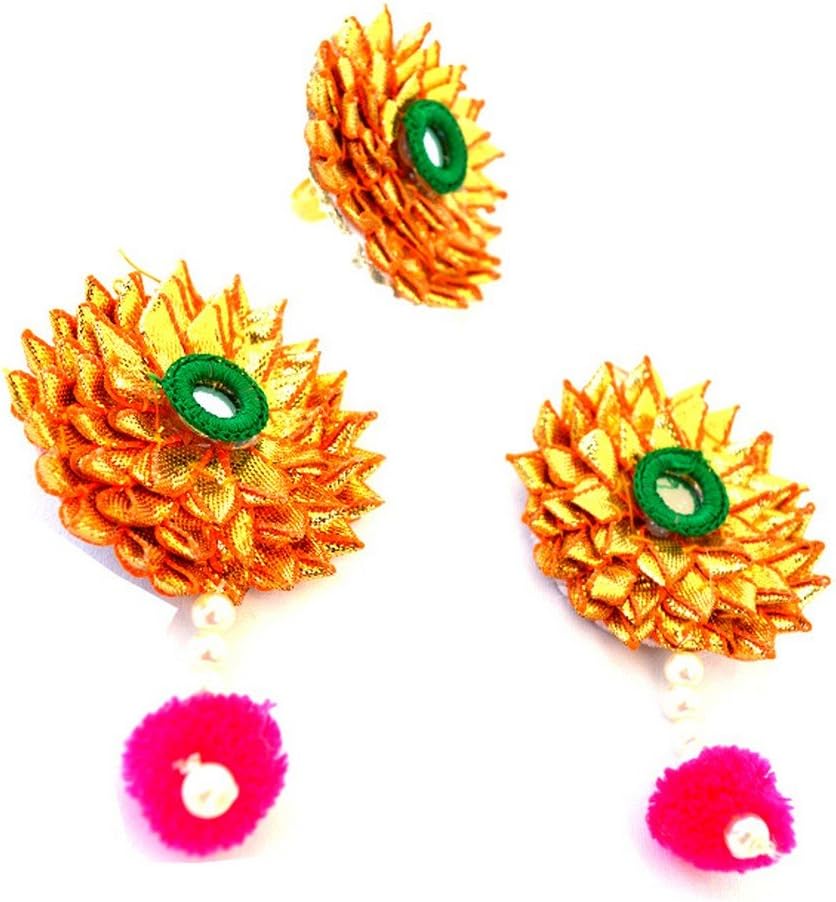 Floret Jewelry Multicolor Gota Patti Earrings & Ring For Women & Girls
