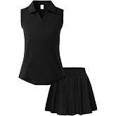 PATPAT Girls 2 Piece Skirt Sets Polo Shirts and Tennis Skort Outfits 6-14Y | Breathable Summer Clothes, Girls Tennis Dress, Sleeveless Polo Shirts, Pleated Skirt with Built in Shorts, Activewear Sets