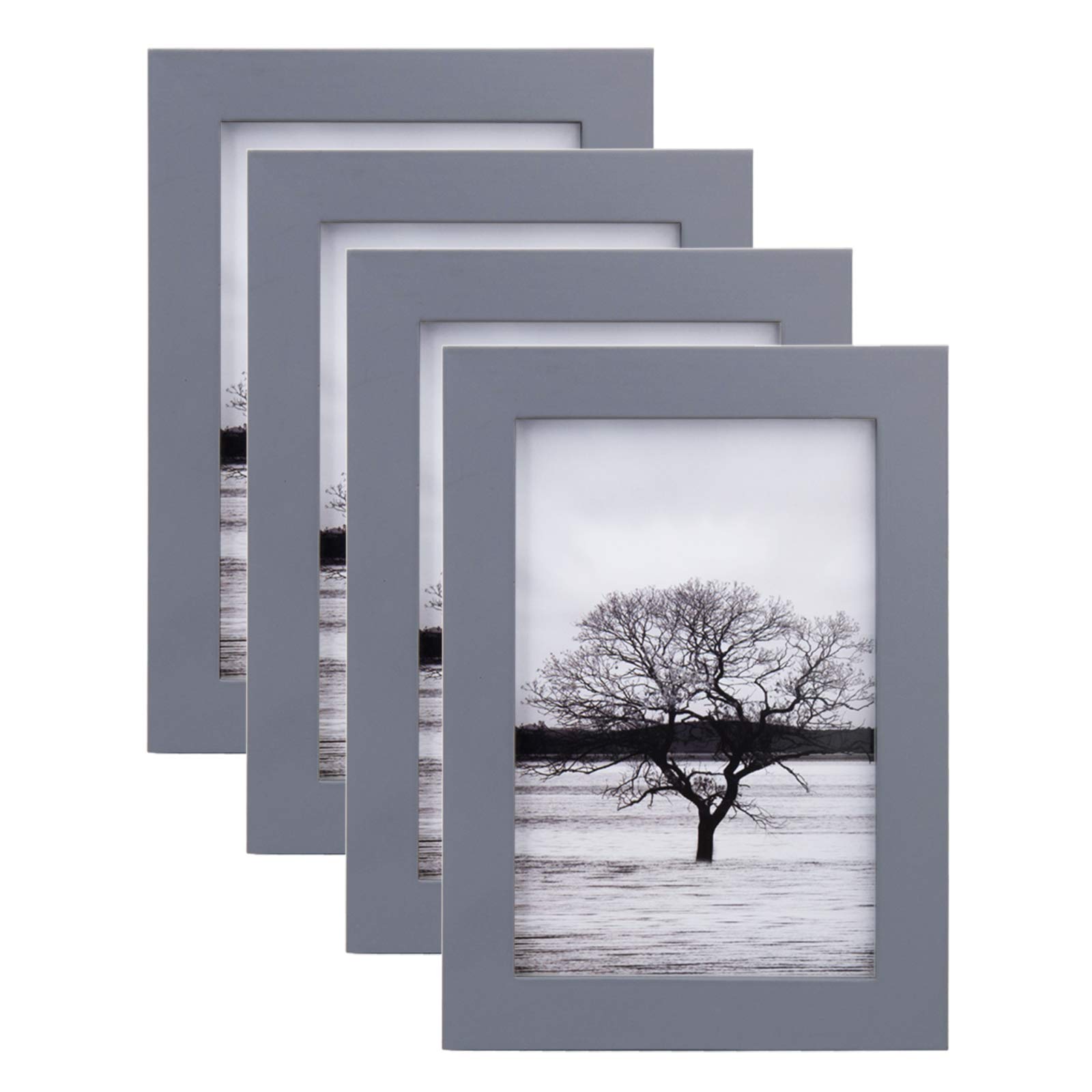 EGOFINE 6x4 Photo Frames, 100% Solid Wood Frames with Acrylic Glass Set of 4,Matted for 3.5x5/4x6 inch Picture, 6x4 Picture Frame for Tabletop and Wall Mounting,10x15cm Small frame,Dark Gray — image 1