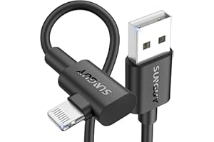 SUNGUY USB to Lightning Cable 90 Degree, [2-Pack 1ft] MFi Certified Short Right Angle Lightning Carplay Charger Cord Compatib