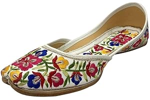 Stop n Style Women White Multi Thread Phulkari Work Juti Punjabi Jutti Wedding Mojari for Women