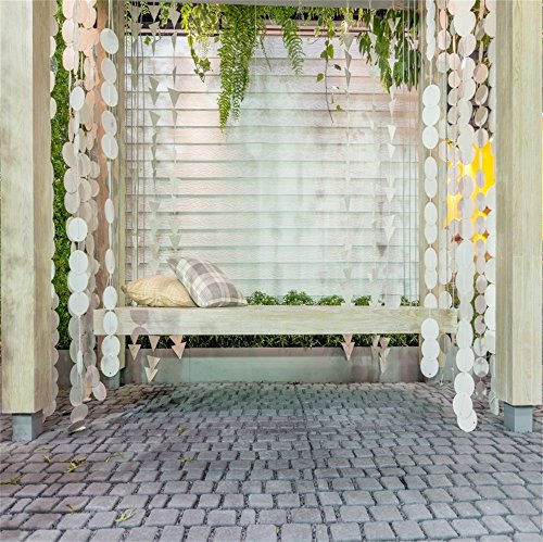 LFEEY 10x10ft Beautiful Wooden Front Porch Swing Backdrop Home Backyard Private Garden Wooden Bench Photography Background Portraits Girls Kids Children Photo Booth Props