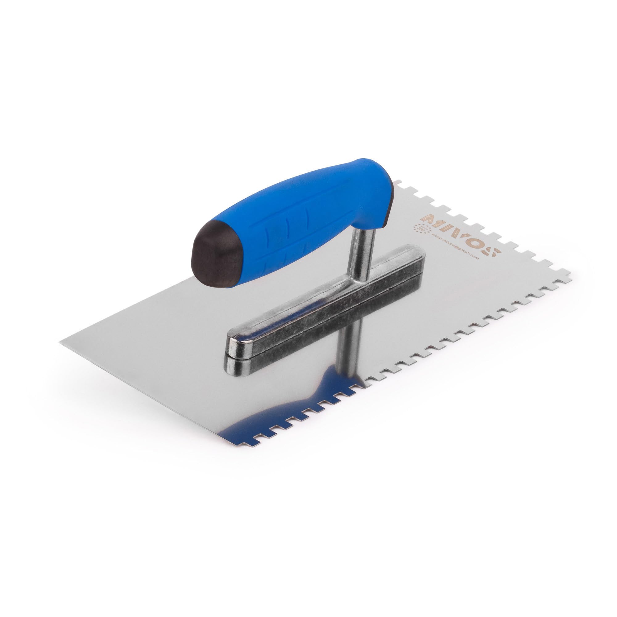 Mivos Toothed Smoothing Trowel 6 x 6 mm – Stainless Steel Toothed Smoothing Trowel 270 x 130 mm – Trowel with Soft Grip – Rustproof Smoothing Trowel with 6 mm Teeth – Made in EU