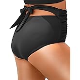 Curvtide Womens Plus Size Bathing Suit Swim Bottoms Tummy Control Black High Waisted Bikini Bottoms Ties Back Swimsuits XL