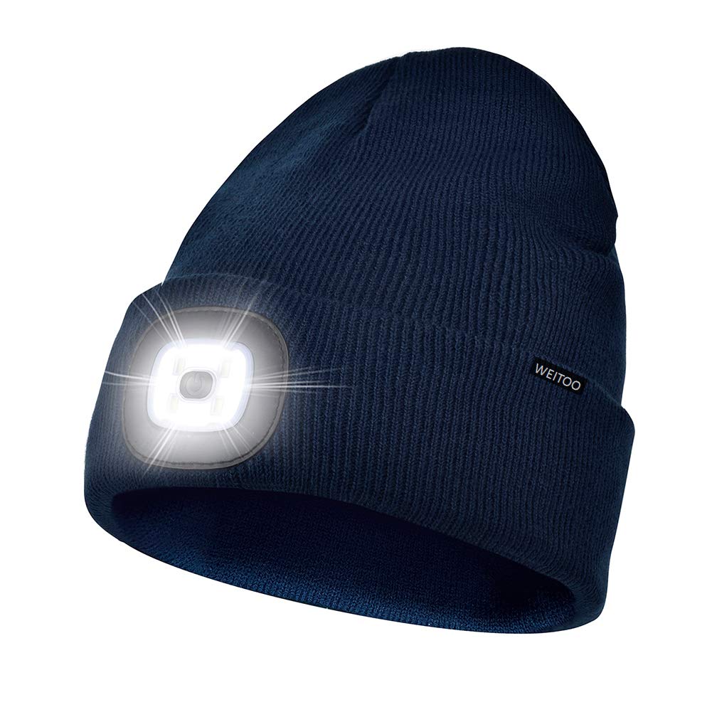 Unisex LED Lighted Beanie, USB Rechargeable Headlamp Hat, Cap with Light Hands Free Head Torch, Winter Warm Gifts for Men and Women Navy — image 1