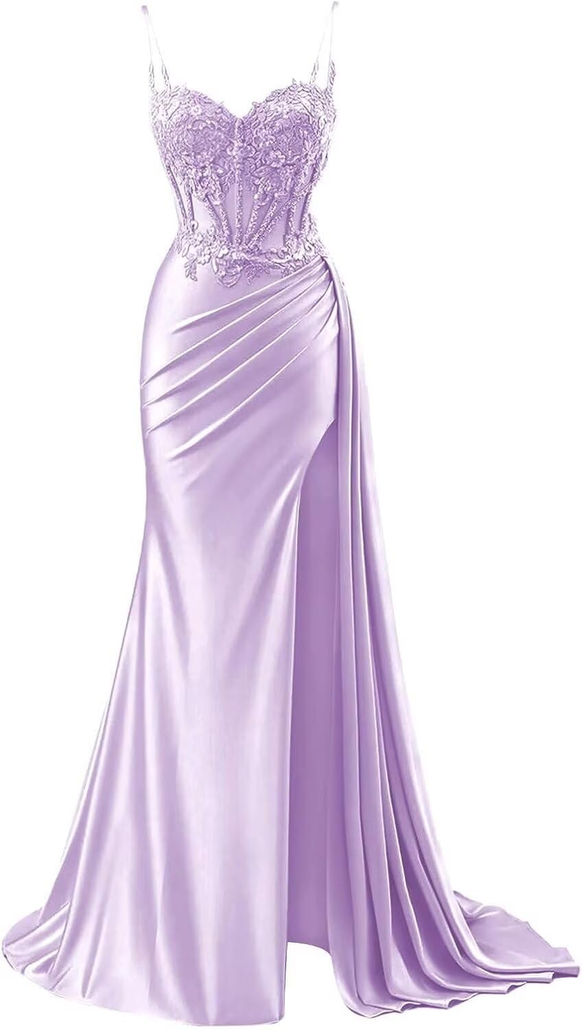 INEWER Lavender Lace Appliques Prom Ball Gown with