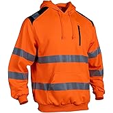 Sicalobo Reflective Hoodie Hi Vis Sweatshirts for Men, Class 3 High Visibility Shirts Long Sleeve Reflective Hoodie for Men