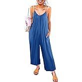 Happy Sailed Womens Casual Jumpsuits Loose Overalls Summer Sleeveless Stretchy Wide Leg Long Pants Romper with Pockets