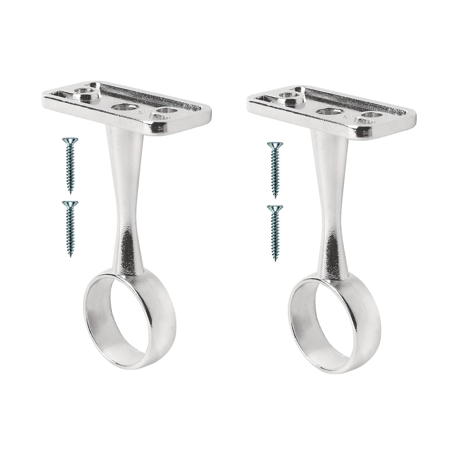 TERF® Polished Chrome Ceiling-Mount Bracket for Up to 25mm Diameter Curtain Pole - Wall Mount Rod Holder for Closet, Wardrobe, Shower Curtain - Pack of 2