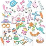 40PCS Easter Photo Booth Props Colorful Egg Bunny for Festival Party Supplies , Easter Decorations Kit by Lucky Party