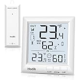 Indoor Outdoor Thermometer Wireless Weather Station (White) | Temperature Humidity Monitor Inside Outside Room Remote Digital Thermometers with 330ft Range Sensor Backlight Display