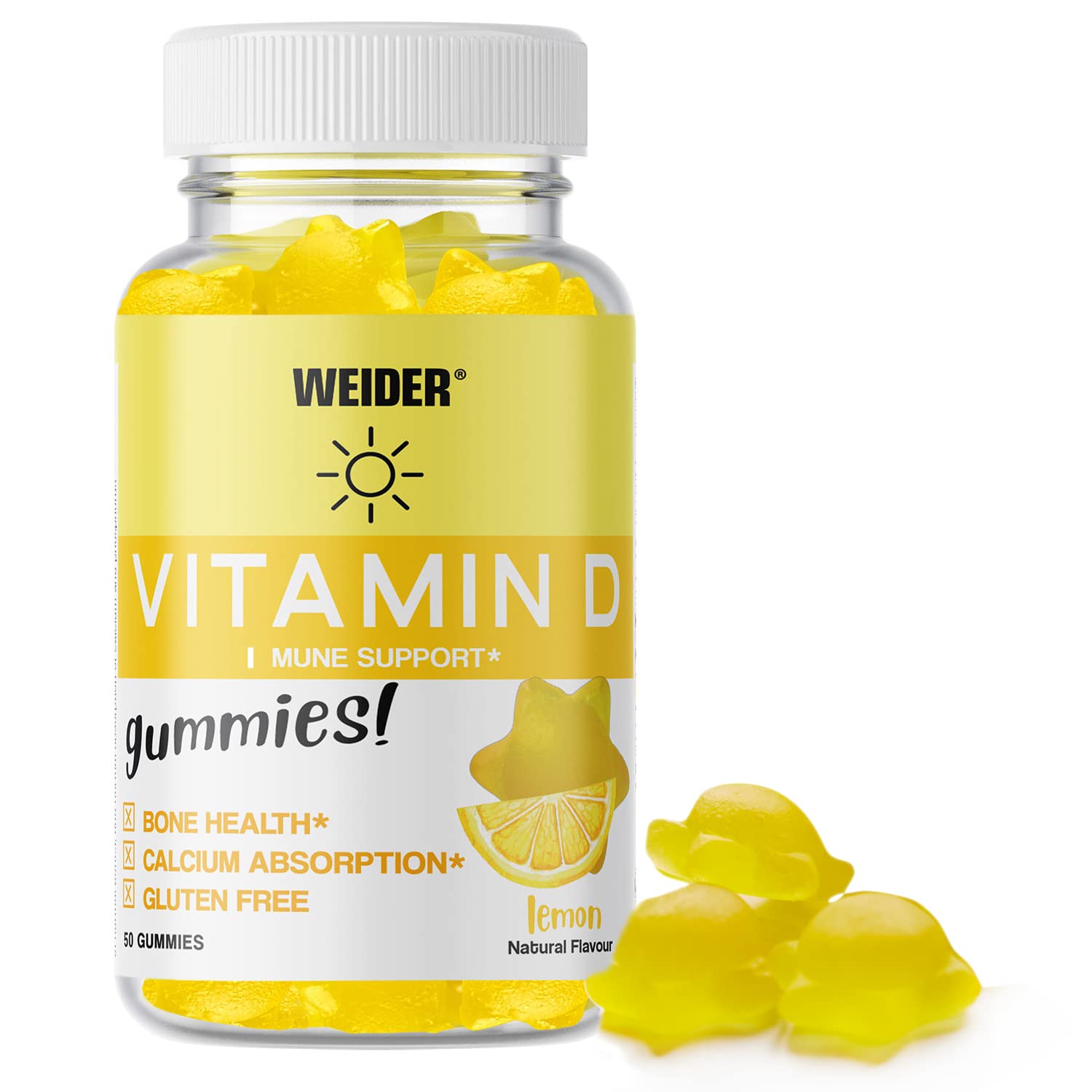 Weider Vitamin D Gummies - Vitamin D3 for The Immune System and Calcium Absorption - 25 µg per dose - Gluten- and Sugar-Free - Natural Flavours - 50 Gummies