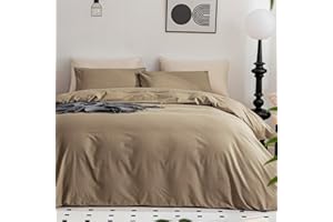 JELLYMONI Khaki Duvet Cover Queen Size - 100% Washed Cotton Linen Like Textured Comforter Cover, 3 Pieces Breathable Soft Bedding Set with Zipper Closure (Khaki, Queen 90"x90")