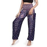 Banjamath® Women's Smocked Waist Harem Hippie Boho Yoga Palazzo Casual Pants