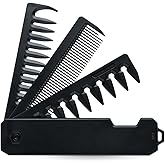 Protable Folding Pocket Comb for Men, 3 in 1 Hair Comb - Fine Tooth & Wide Tooth Comb, for Everyday Grooming & Combing Hair, Beards and Mustaches (Black)