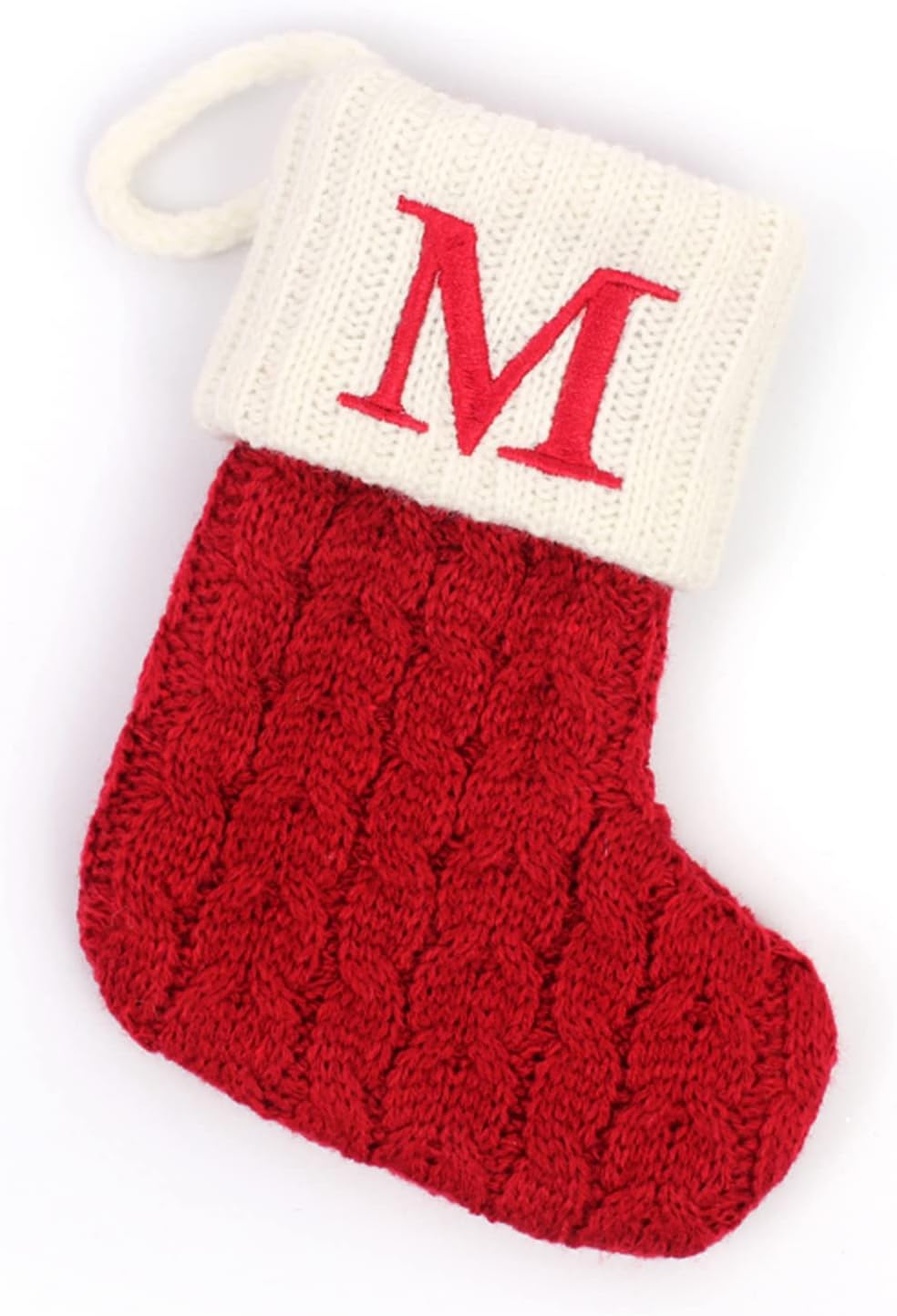 Stockings & Holders - Christmas Stockings with Letter Monogrammed Mini Cute Stocking -7.08'' Decorative Socks Knitted Plush Gift Stocking (Red M, One Size)